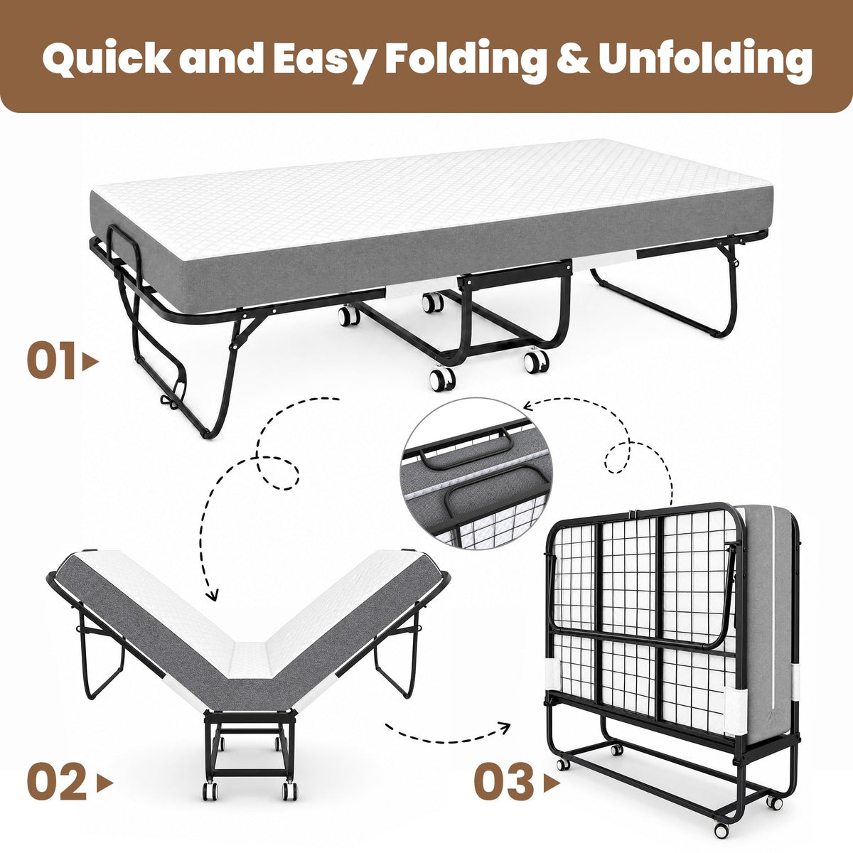 Folding Bed with Mattress Extra Wide Guest Bed M698619