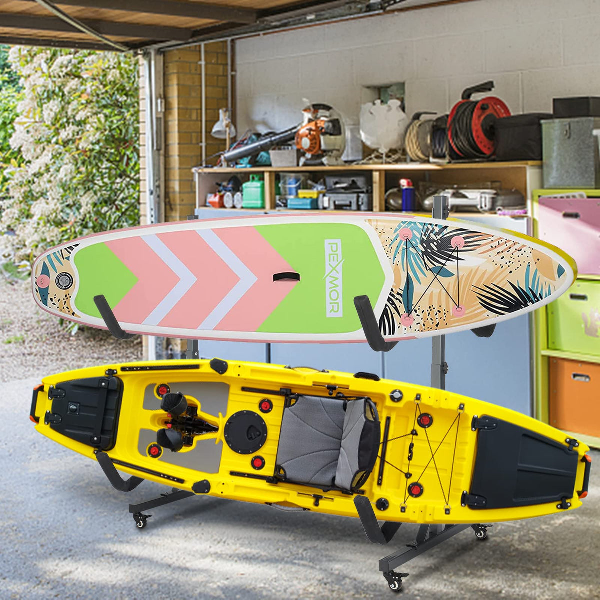 Freestanding Kayak Storage Rack with Lockable Wheels A470