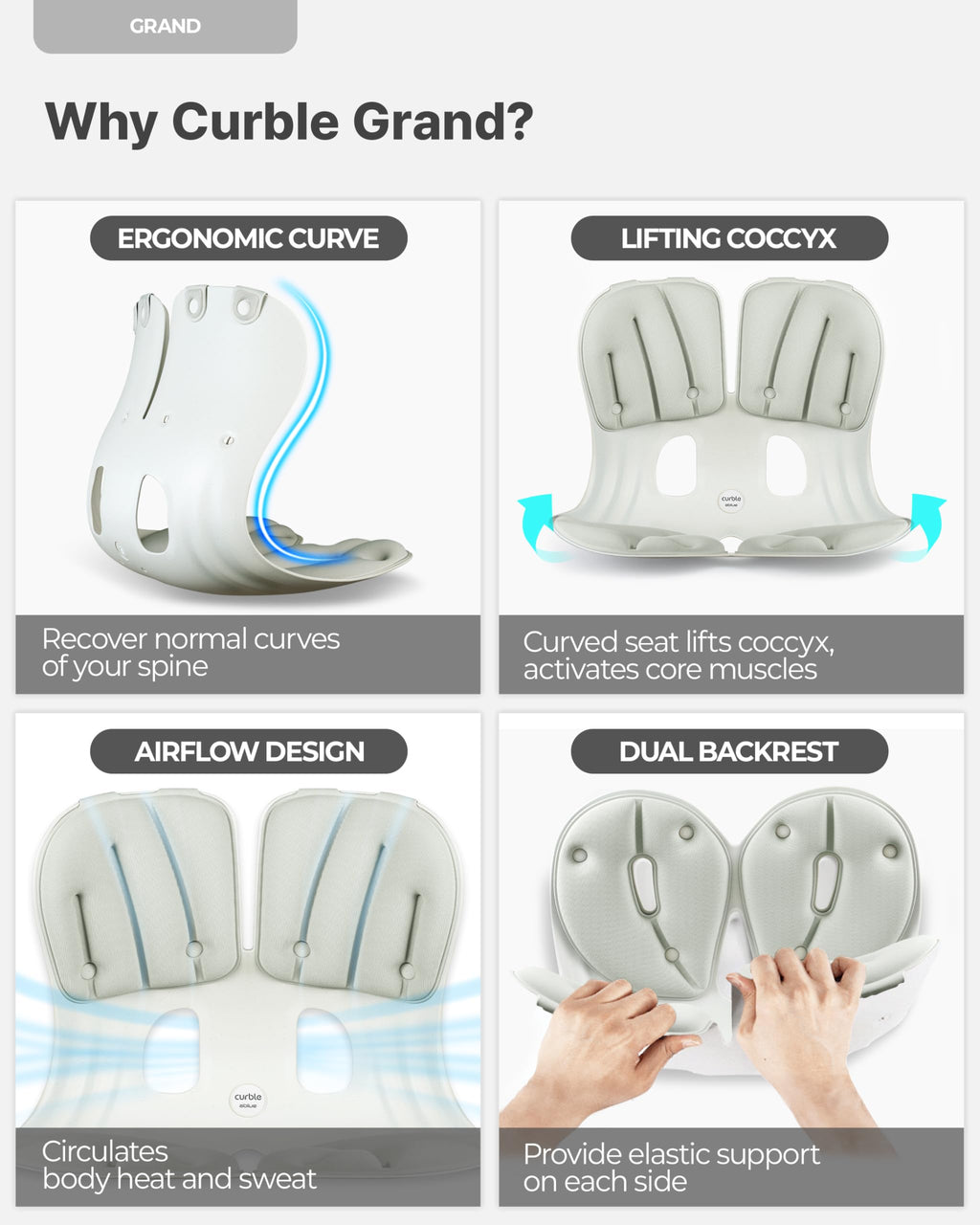 Extra Wide Ergonomic Seat Support Grey M685