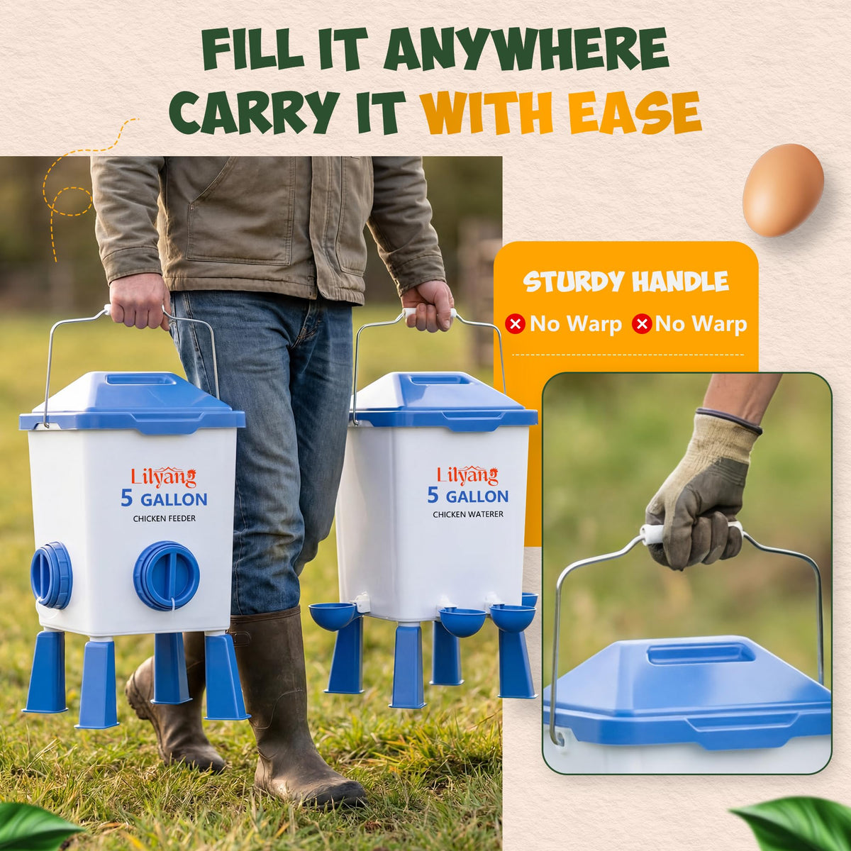 Chicken Feeder and Waterer Set 5 Gallon U8984