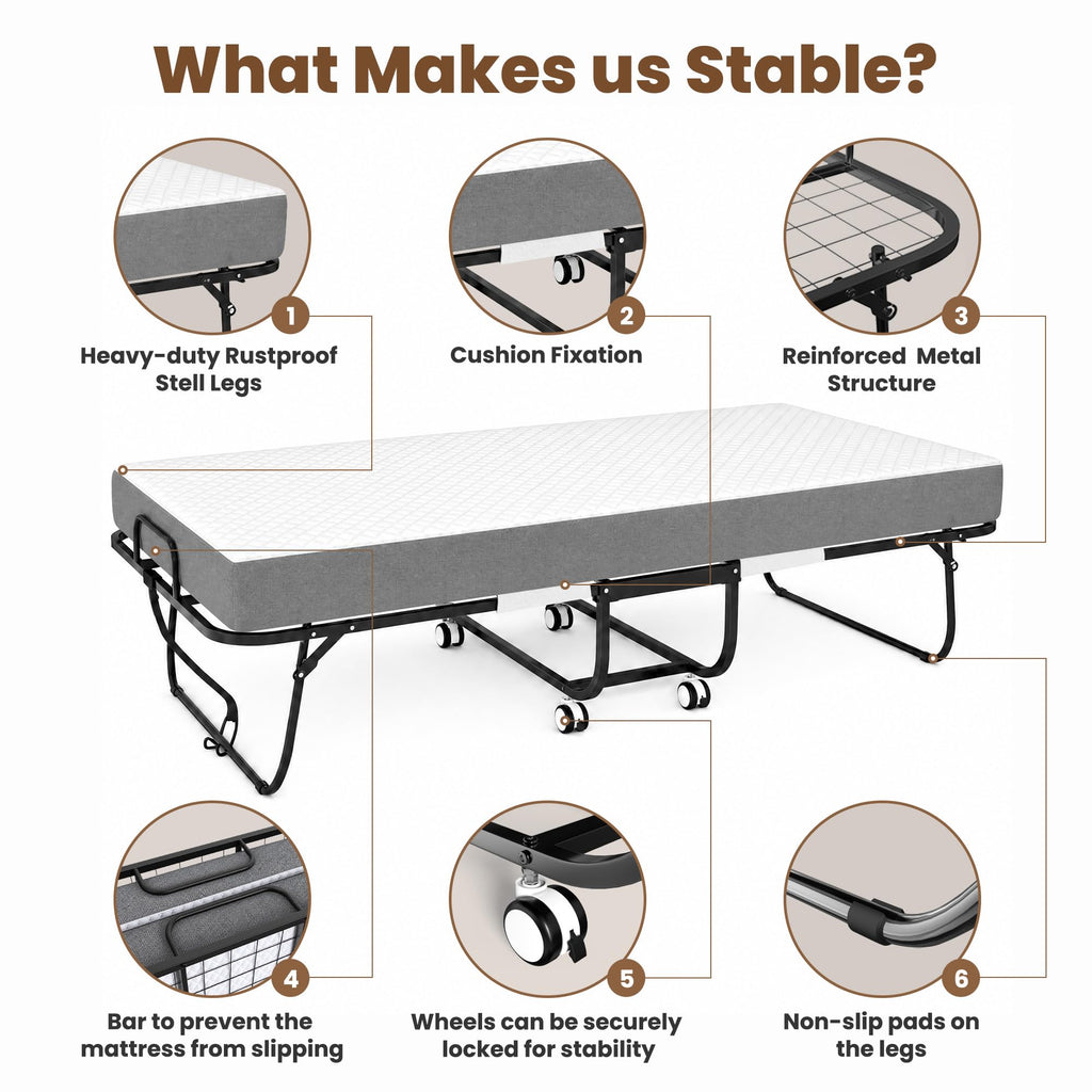 Folding Bed with Mattress Extra Wide Guest Bed M698619