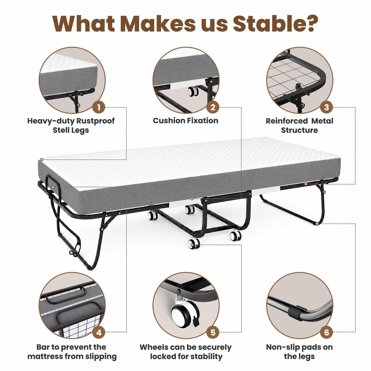 Folding Bed with Mattress Extra Wide Guest Bed M698619