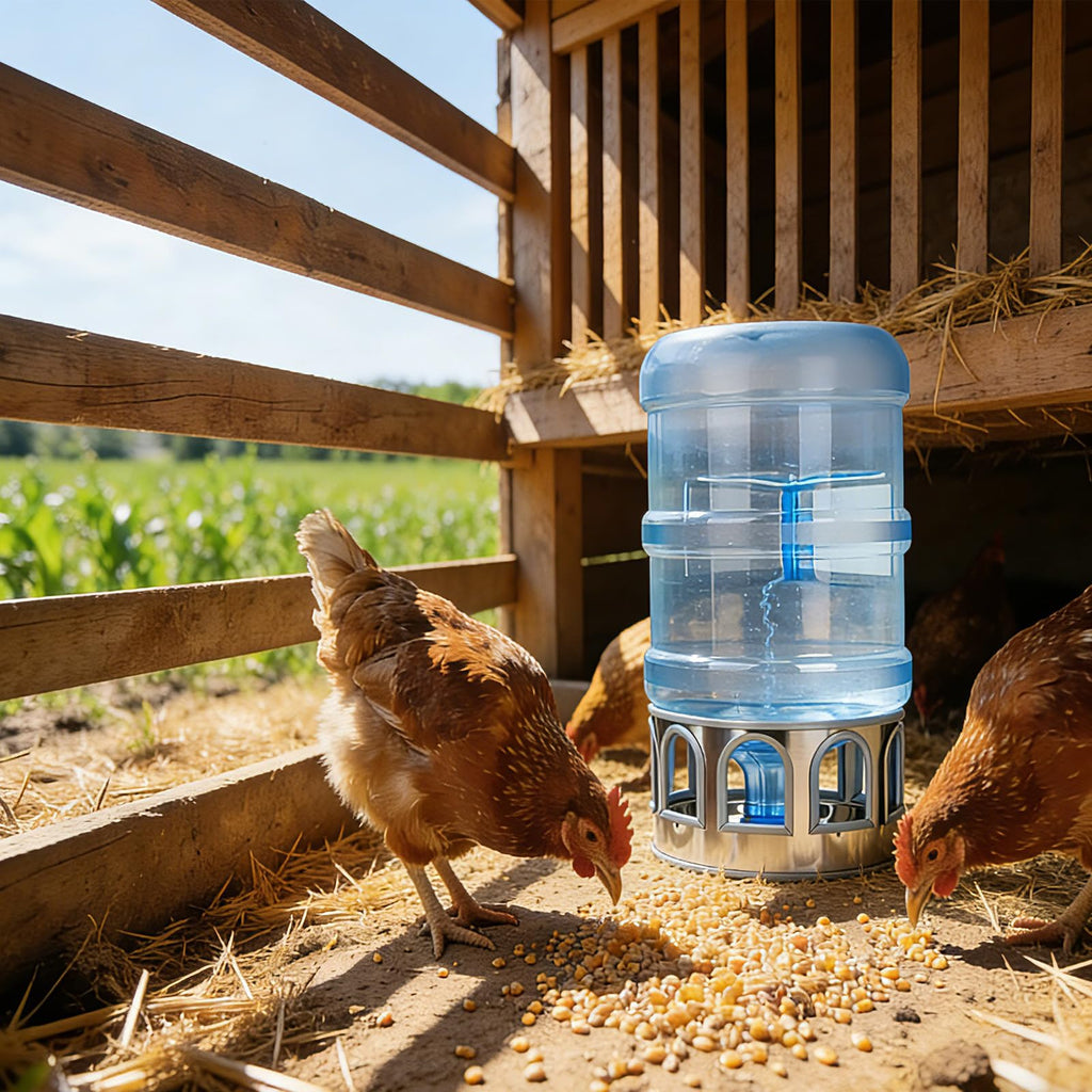 5 Gallon Stainless Steel Poultry Waterer Base with 9 Guarded Drinking Ports K9490