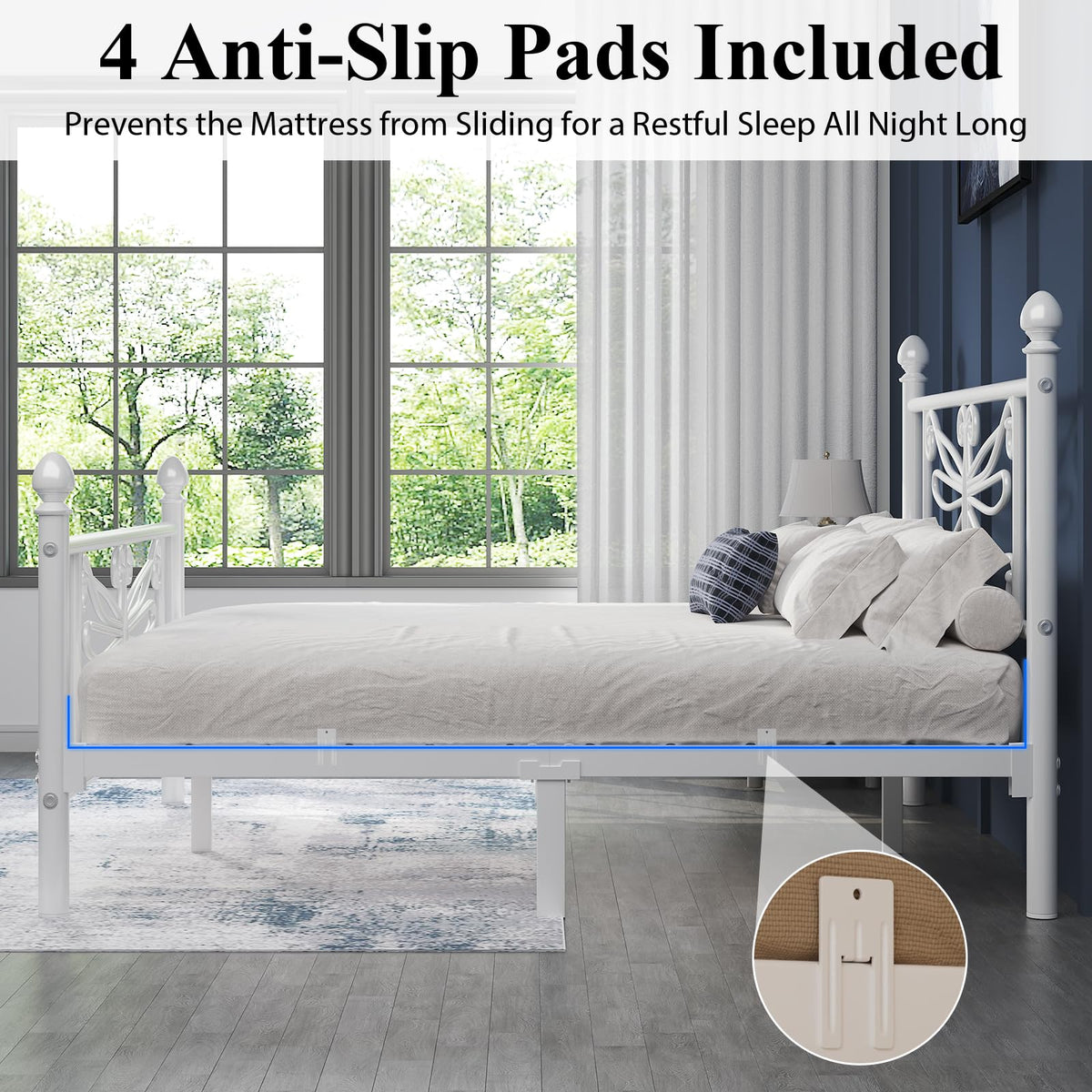 White Full Size Metal Platform Bed Frame M3115