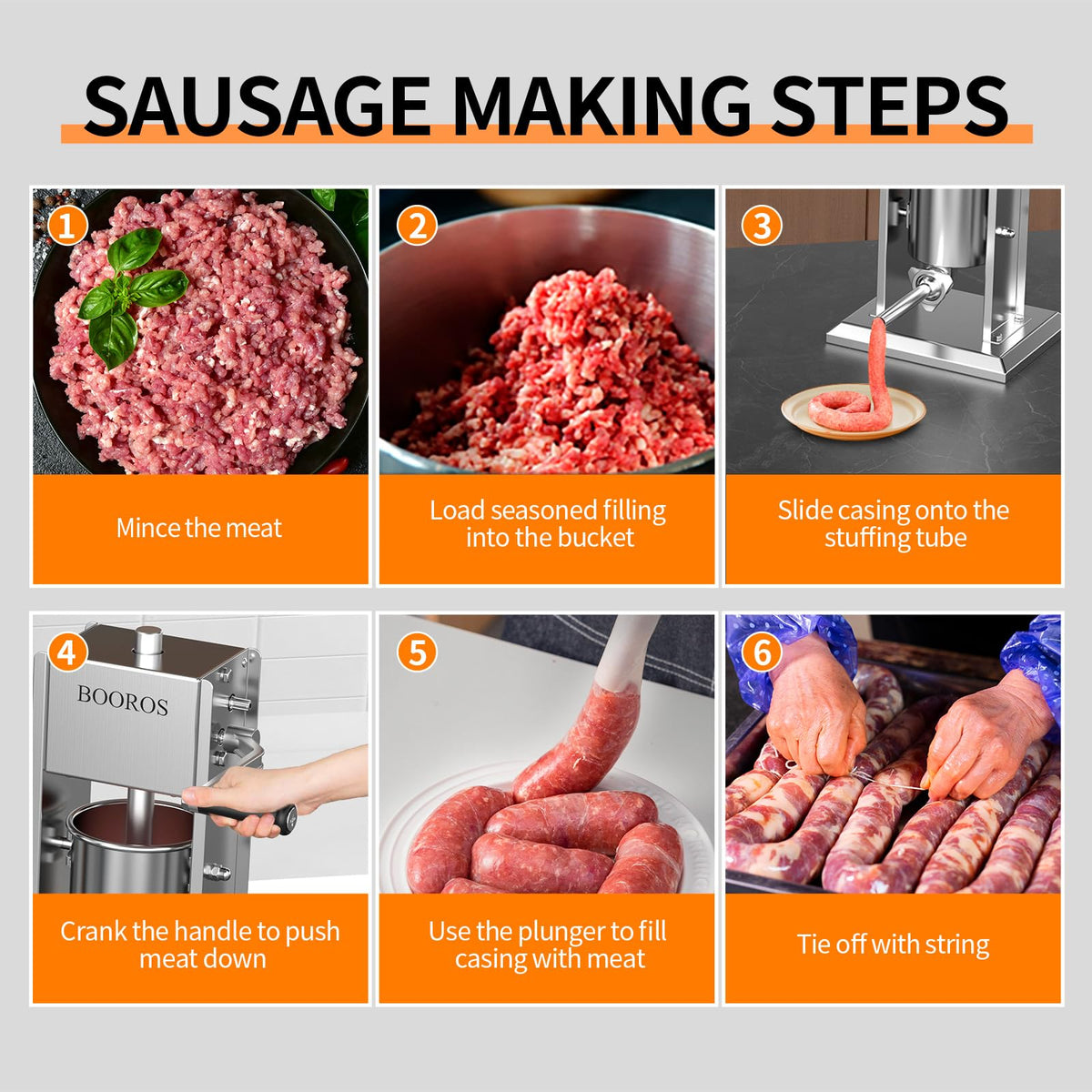 Manual Sausage Stuffer, 11Lbs/5L Meat Stuffer, 4 Stuffing Tubes P172