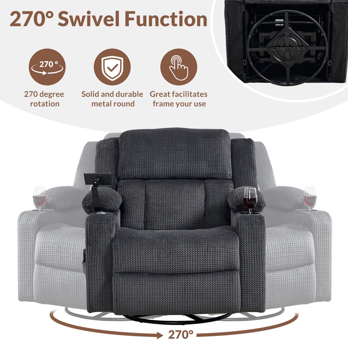 Oversized Power Recliner Chair with Massage and Heat, Grey D863