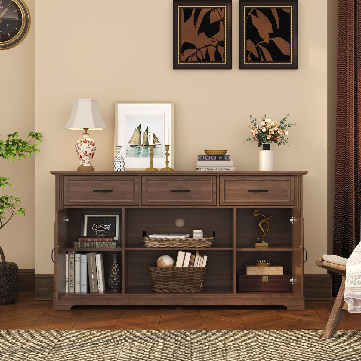 Mid Century Wood TV Stand with 3 Drawers R94045