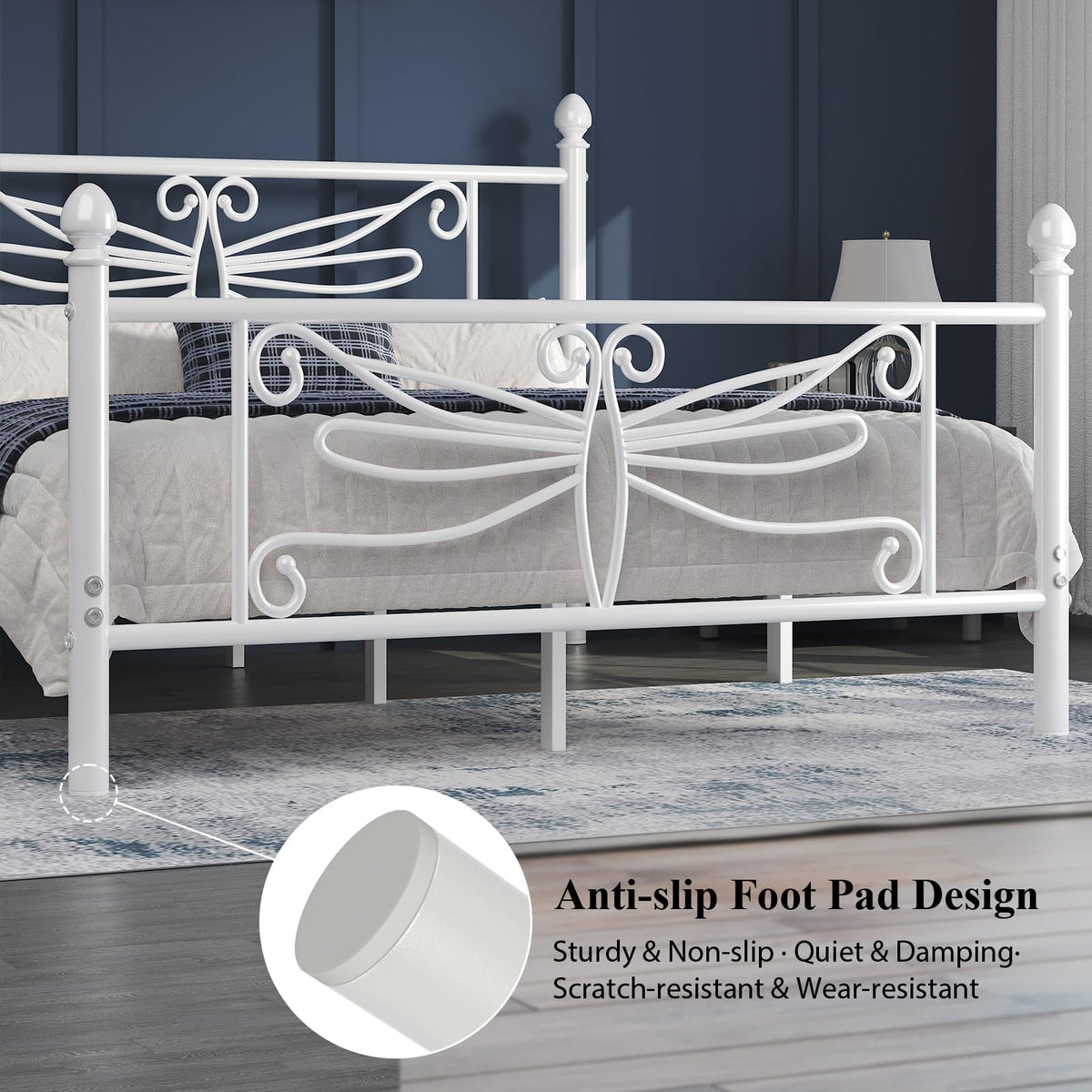 White Full Size Metal Platform Bed Frame M3115