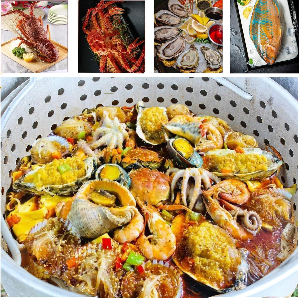 60 Qt Aluminum Seafood Boil Pot with Basket and Burner S744004