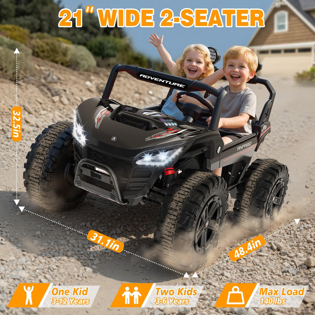 24V Ride on Toy with 4 x 200W Motors, Black F127
