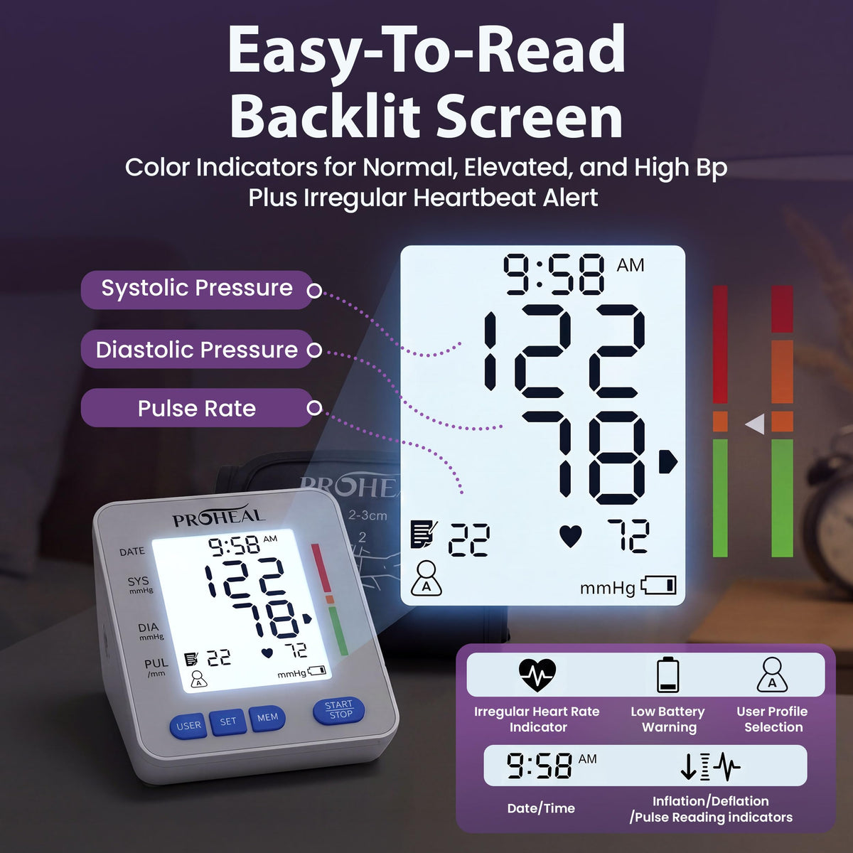 Talking Blood Pressure Monitor with Upper Arm Cuff, Backlit Display, Carry Bag B502