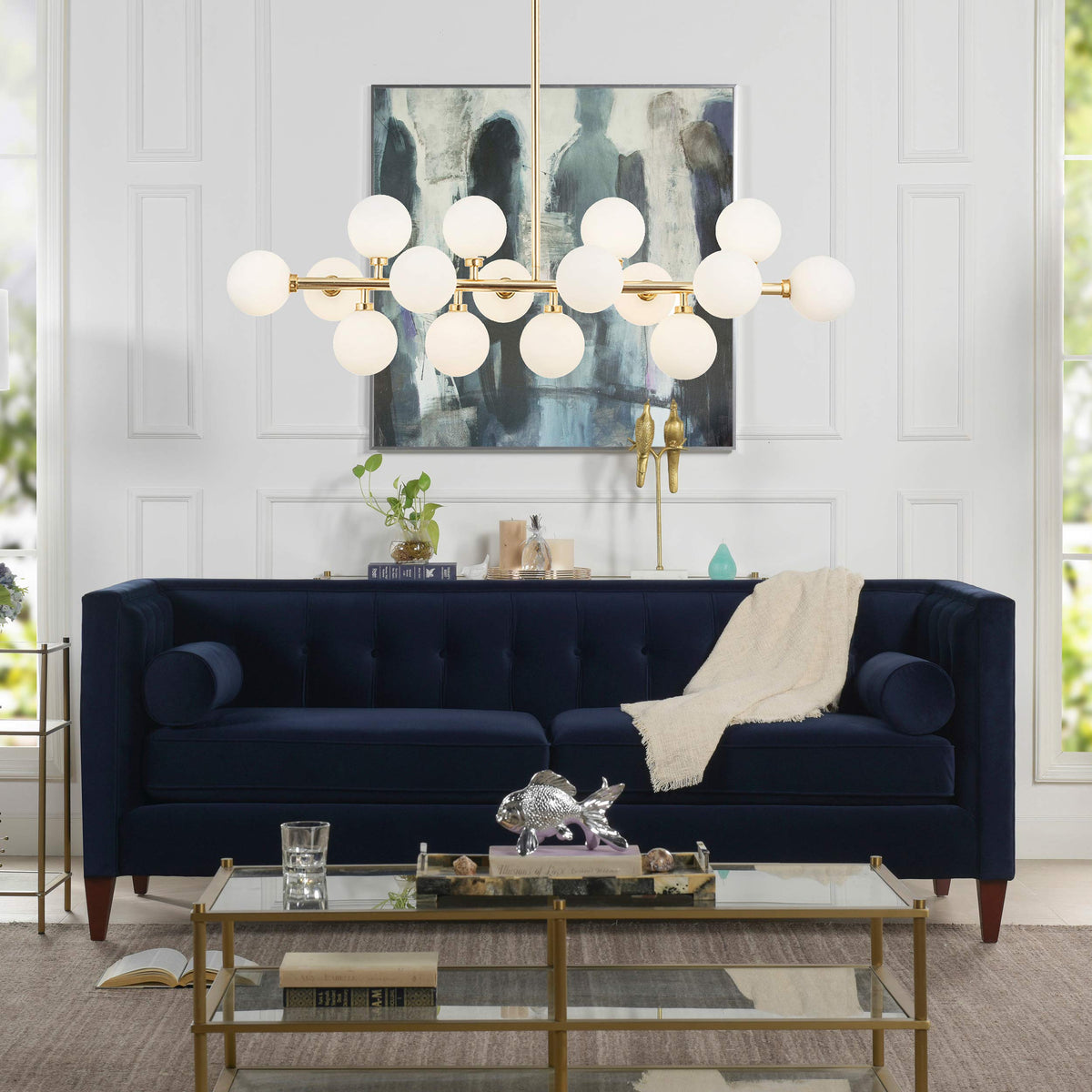 Dark Navy Blue Performance Velvet Tufted Sofa U126