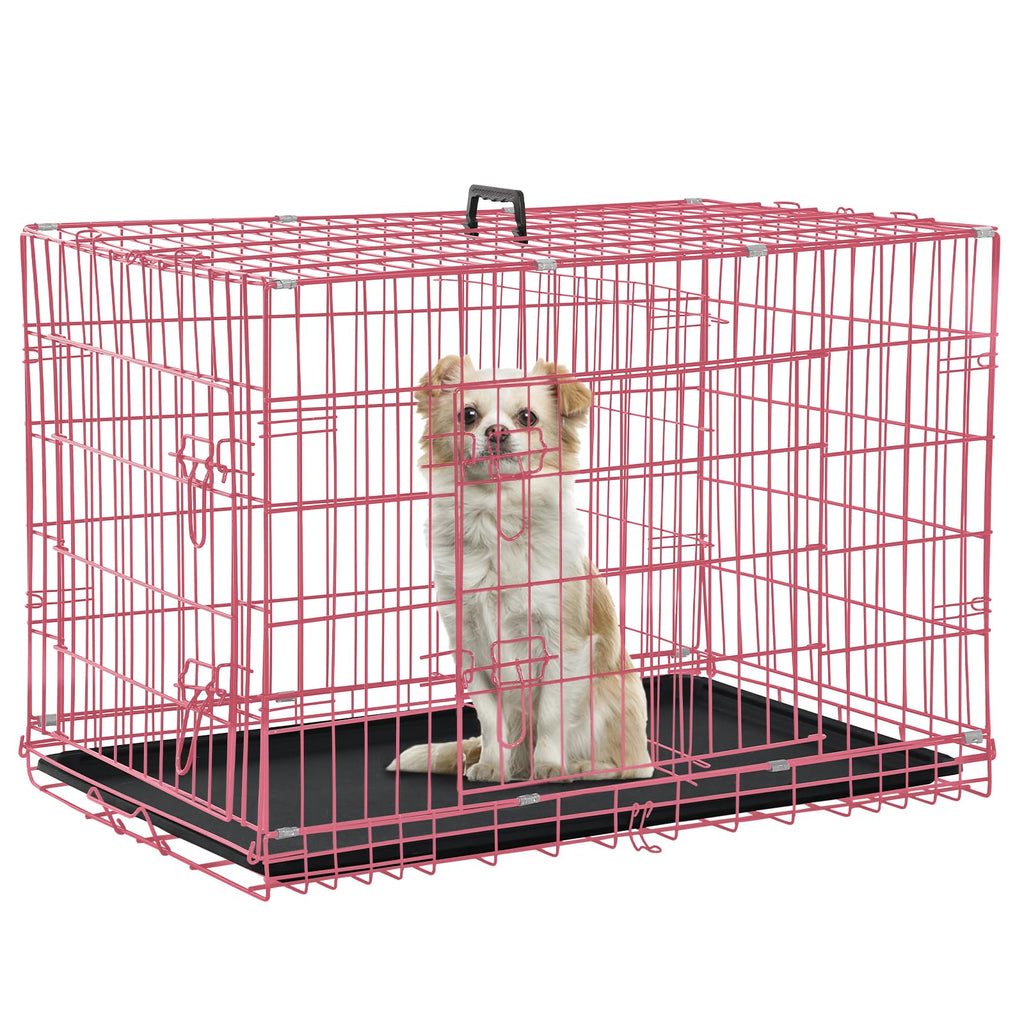 24" Pink Double Door Wire Dog Crate with Divider E86934