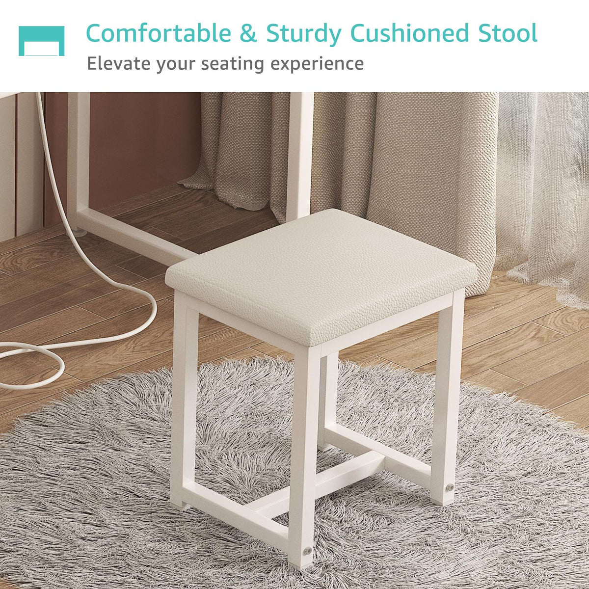 White Makeup Vanity Desk with Mirror and Lights, Chair and Drawers V441023