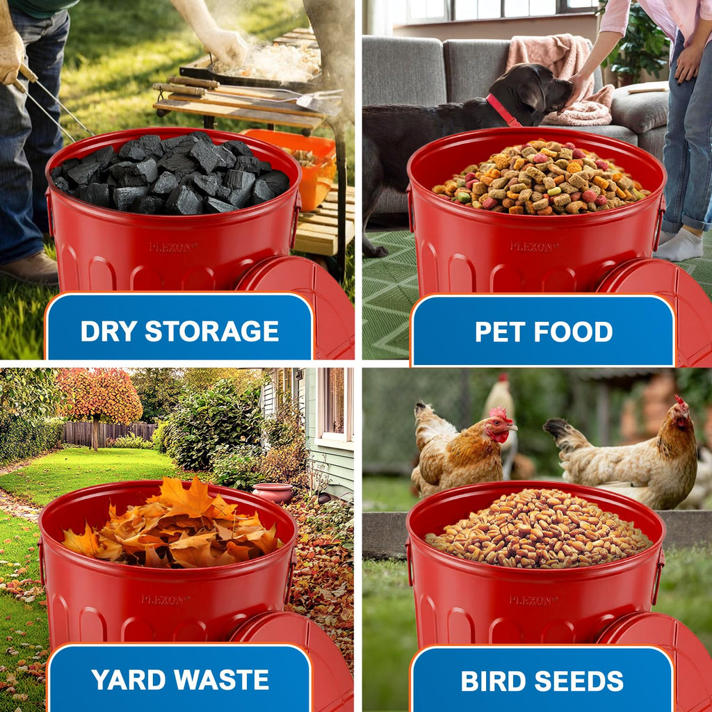 20 Gallon Red Metal Trash Can with Lid T732169