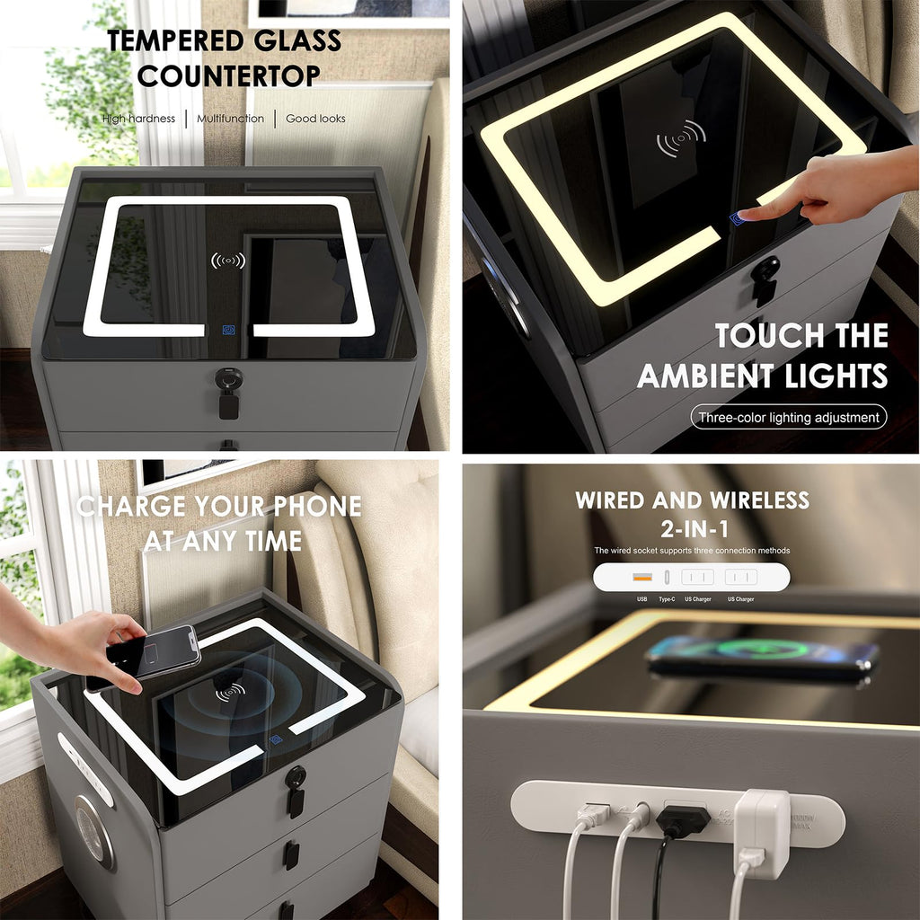Wireless Charging Fingerprint Lock Nightstand Y85096