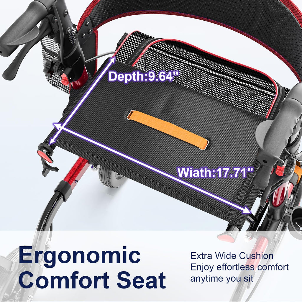 Lightweight Red Rollator Walker with Seat C376