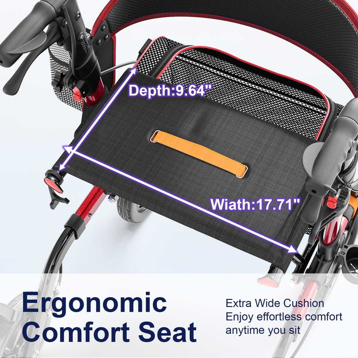 Lightweight Red Rollator Walker with Seat C376
