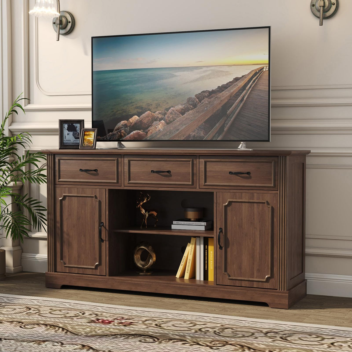 Mid Century Wood TV Stand with 3 Drawers R94045
