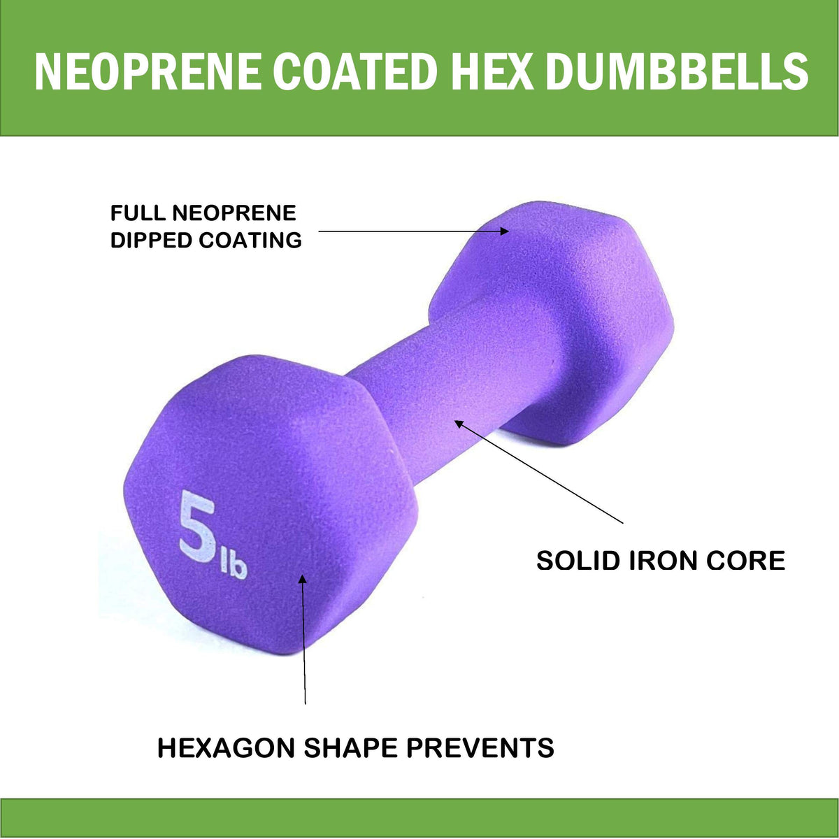 Black 10LB Set of 2 Neoprene Coated Hex Dumbbell F782