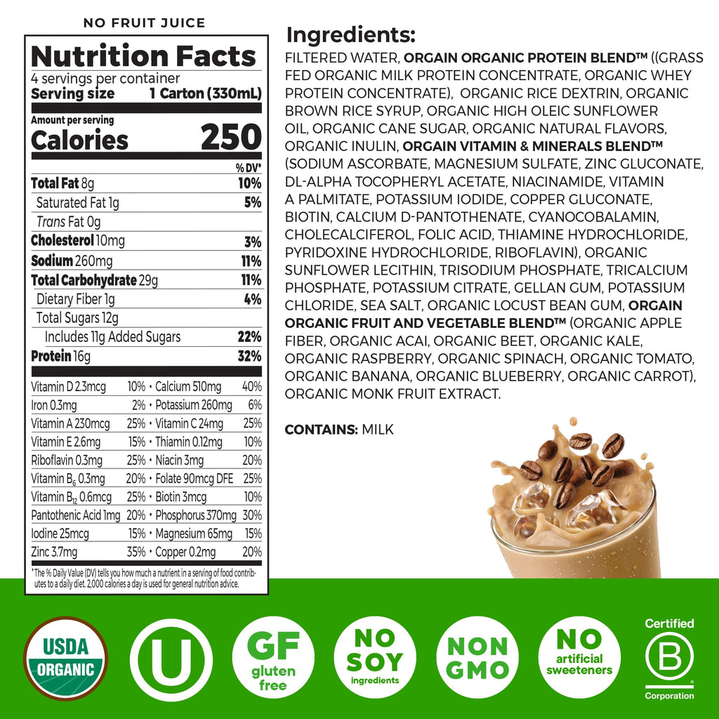 Organic Grass Fed Protein Shake, Café Mocha, 11oz, 12pk S843131