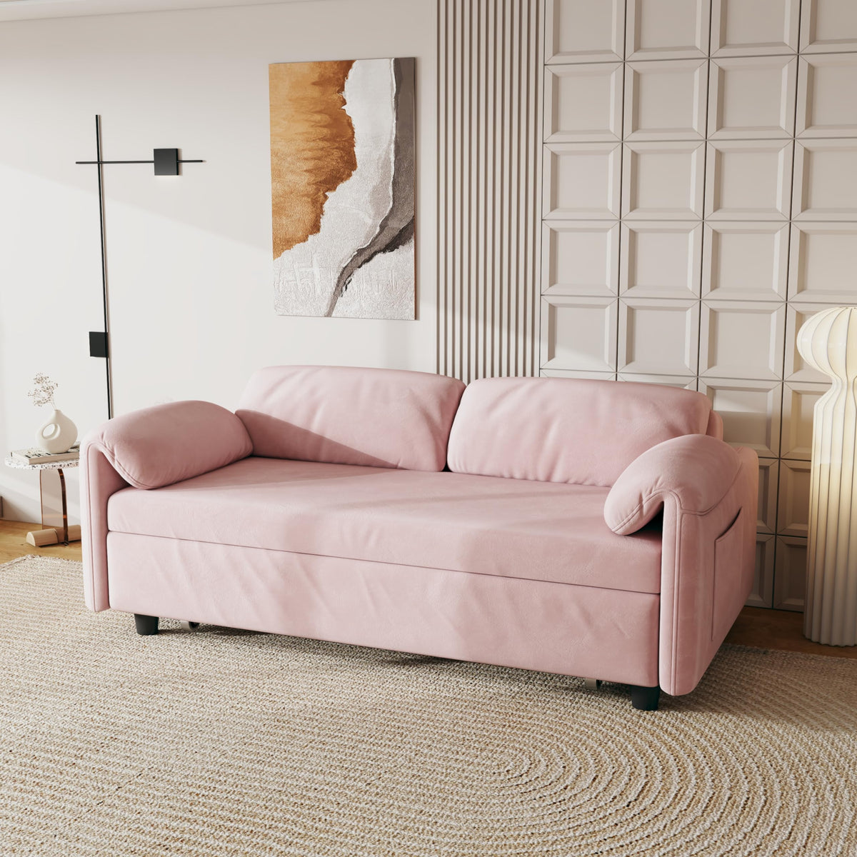 Pink Velvet 3 in 1 Convertible Sofa Bed T2205