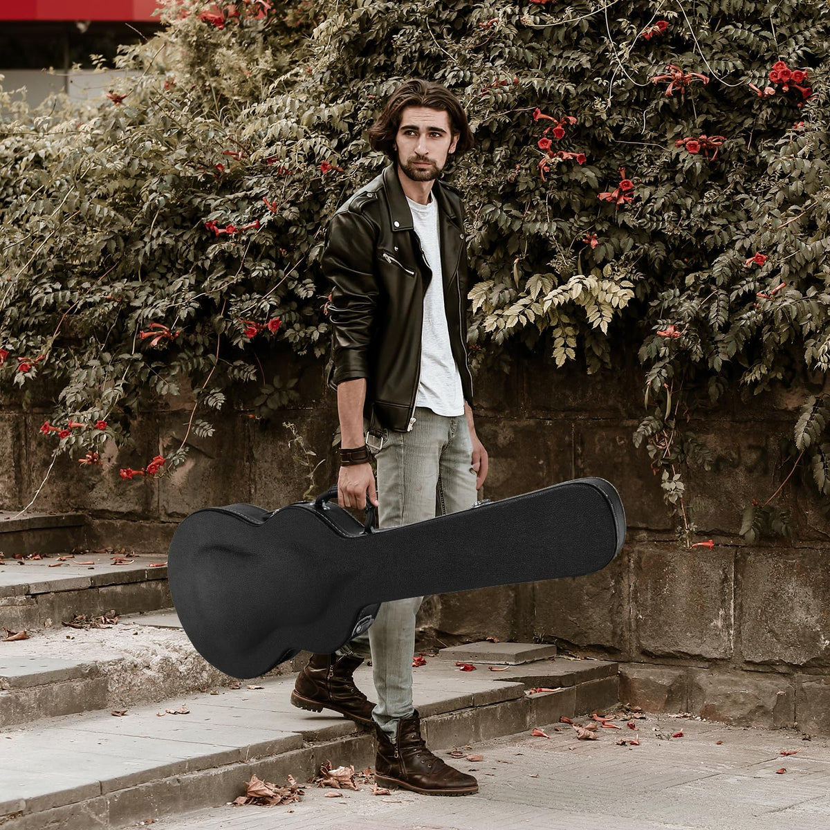 42-Inch Hard Electric Guitar Case with Lock Latch, Black R158097