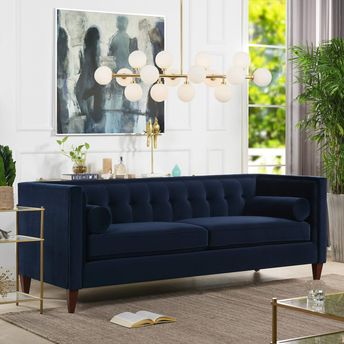 Dark Navy Blue Performance Velvet Tufted Sofa U126