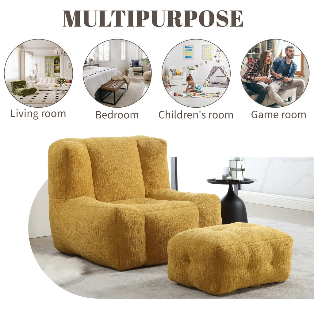 Yellow Memory Foam Bean Bag Chair with Ottoman L30628