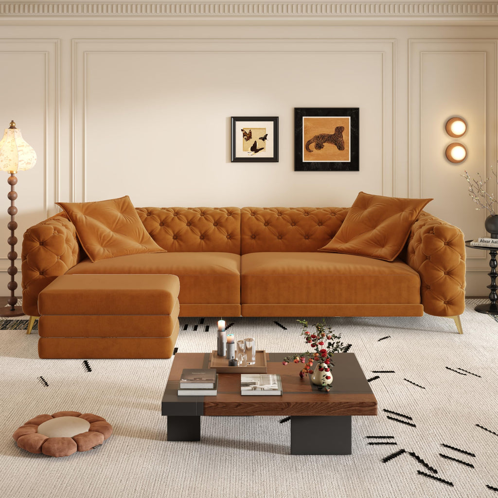 King Velvet Pull Out Sleeper Sofa with Ottoman D9221