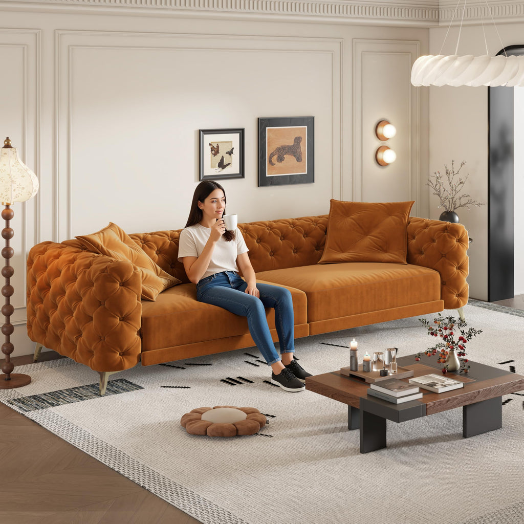 King Velvet Pull Out Sleeper Sofa with Ottoman D9221