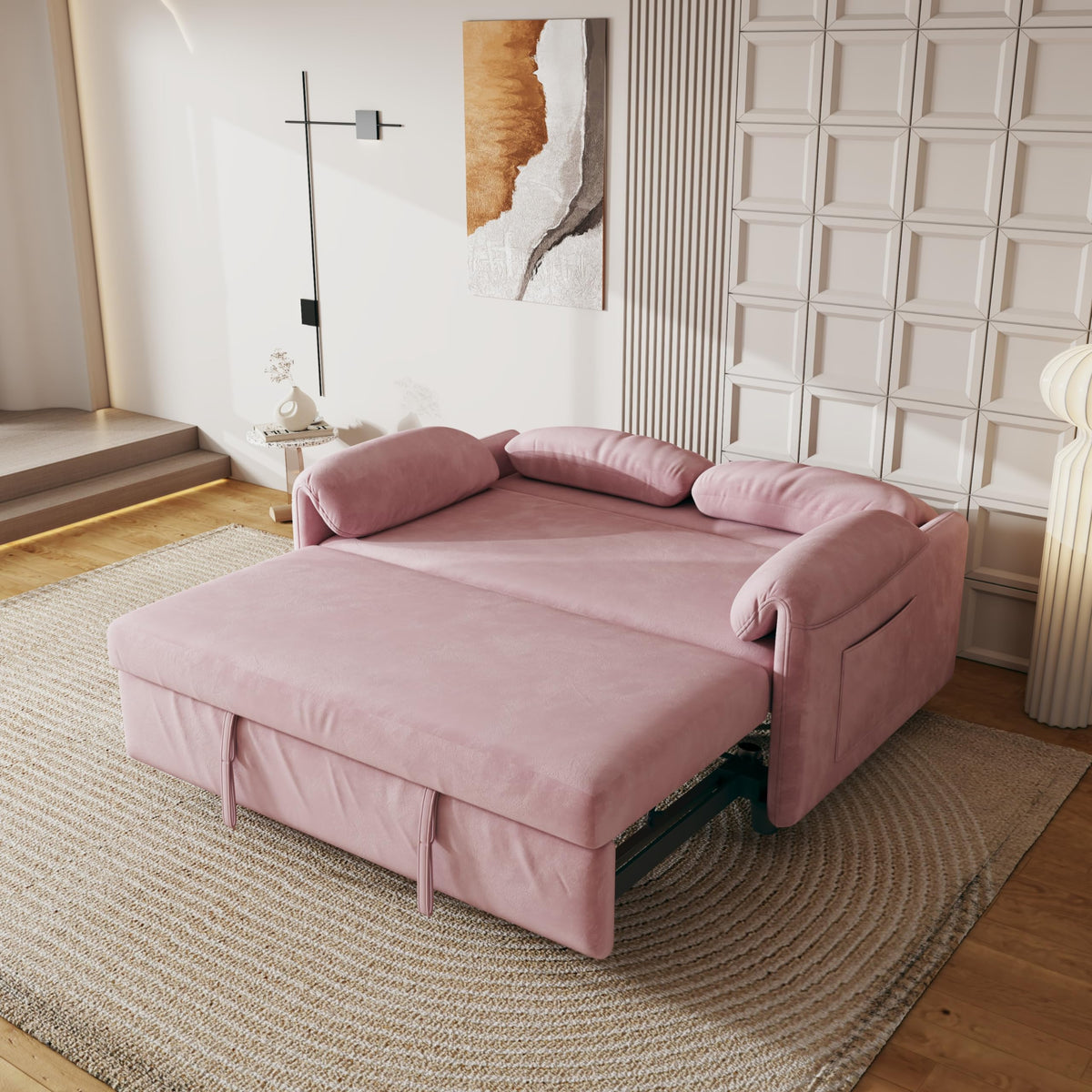 Pink Velvet 3 in 1 Convertible Sofa Bed T2205